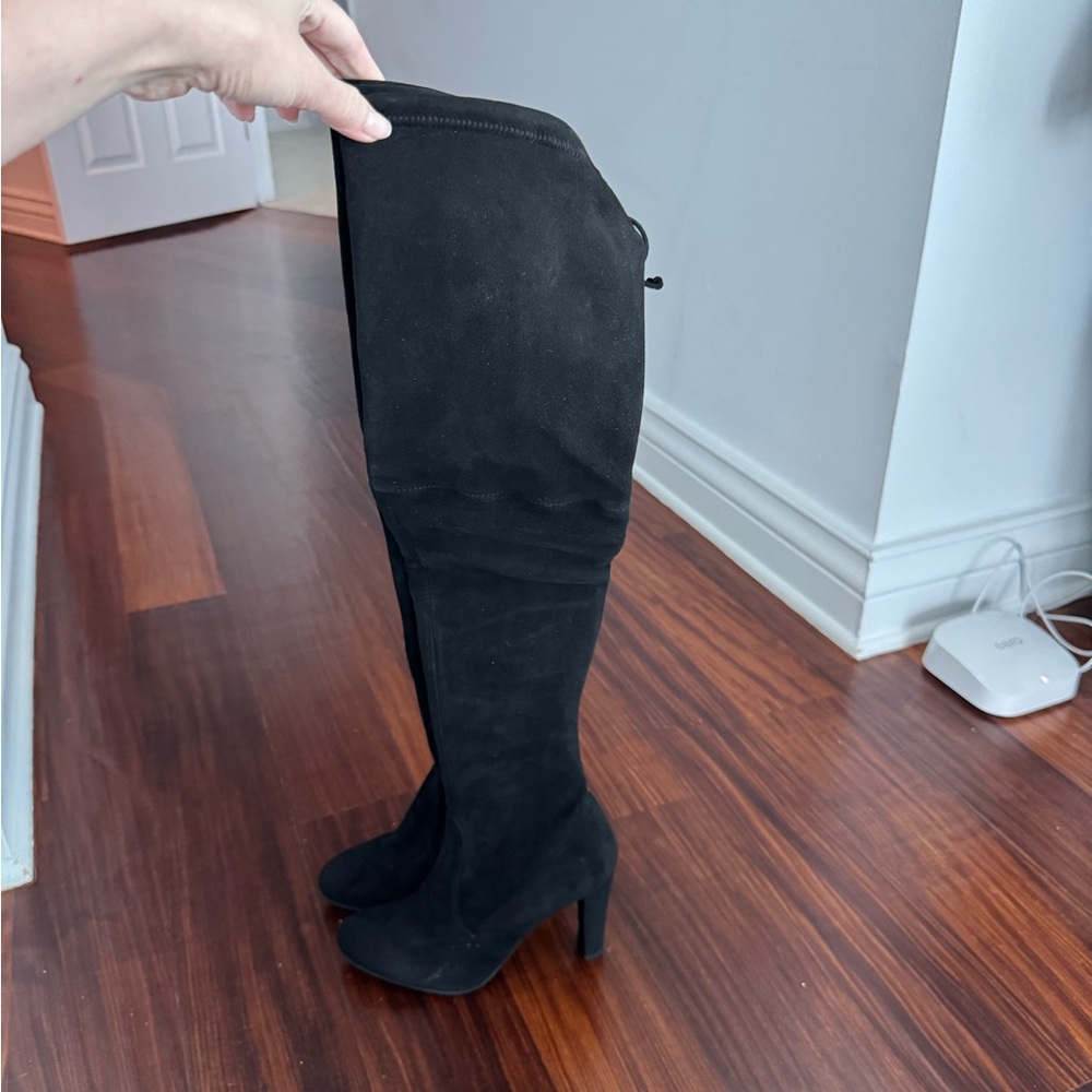 Stuart Weitzman Black Suede Thigh High Heeled Boots